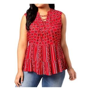 Style & Co. Top Shirt Blouse Sleeveless Boho Rayon Red Blue Size 2X